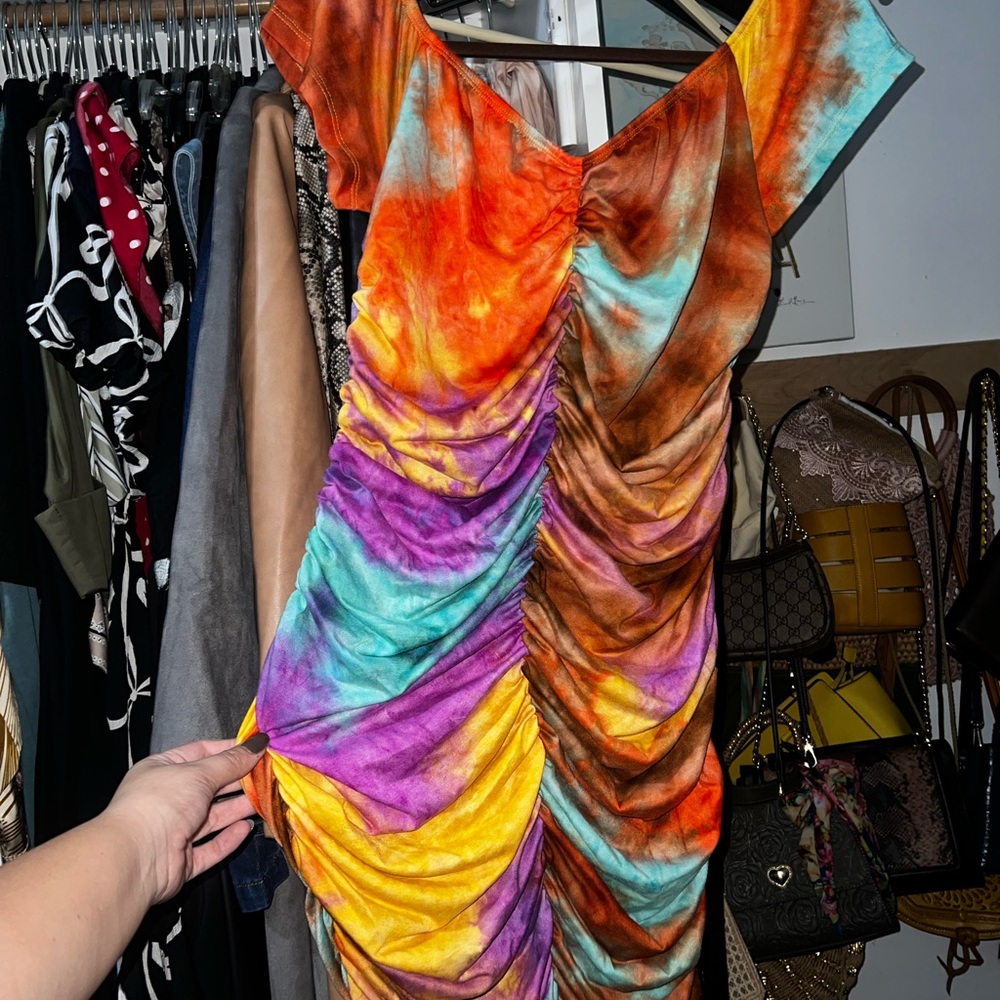 SHEIN Asymmetrical Dress in Orange, Purple, and Yellow
